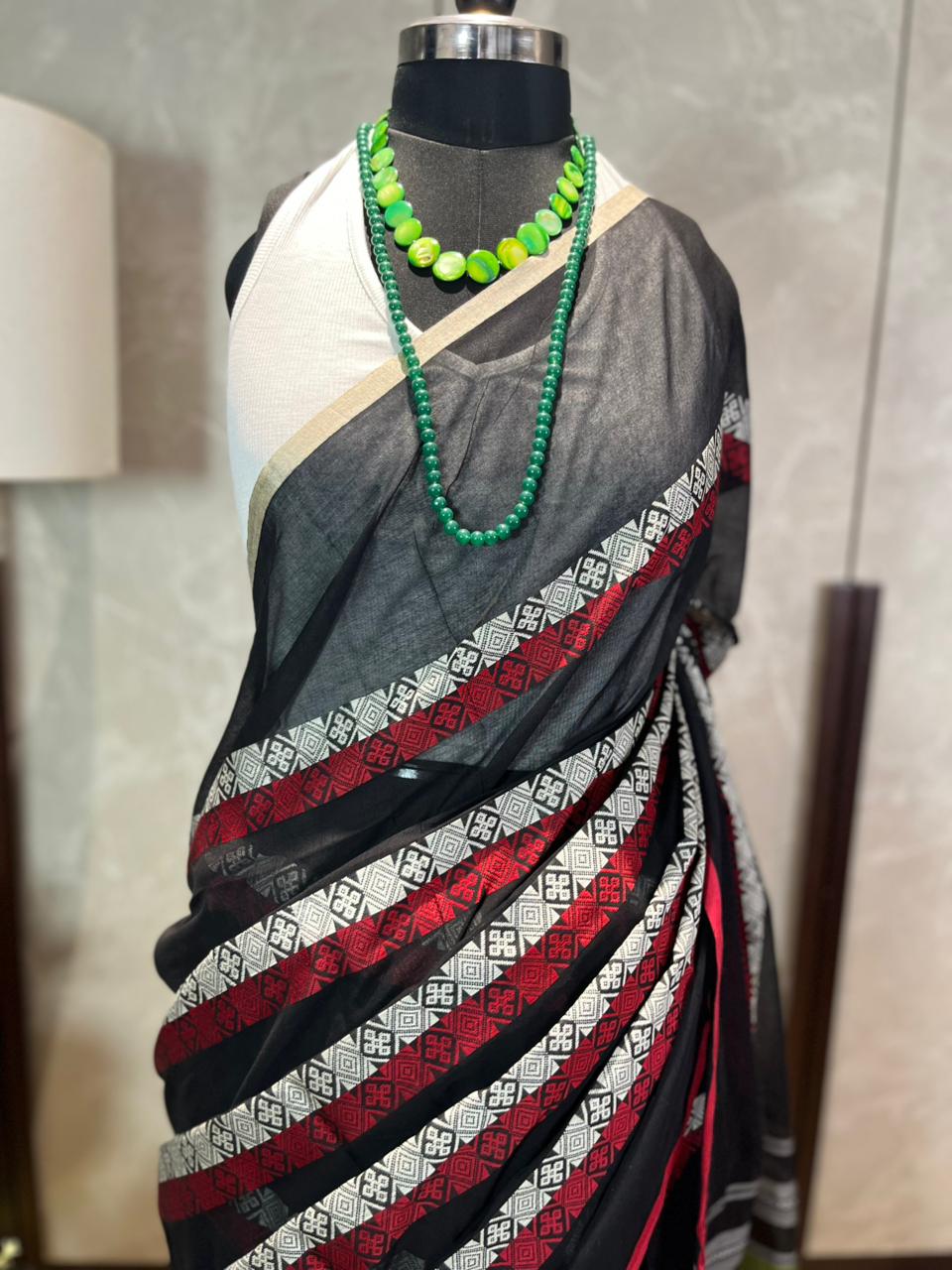 Black Box n Stripes | Handloom Cotton Saree