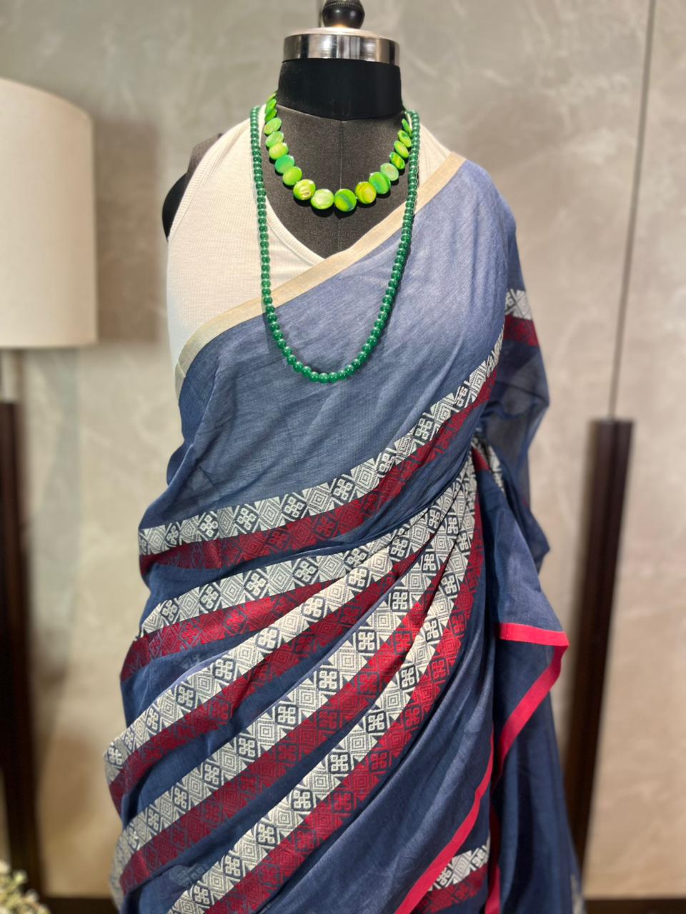 Blue Box n Stripes | Handloom Cotton Saree