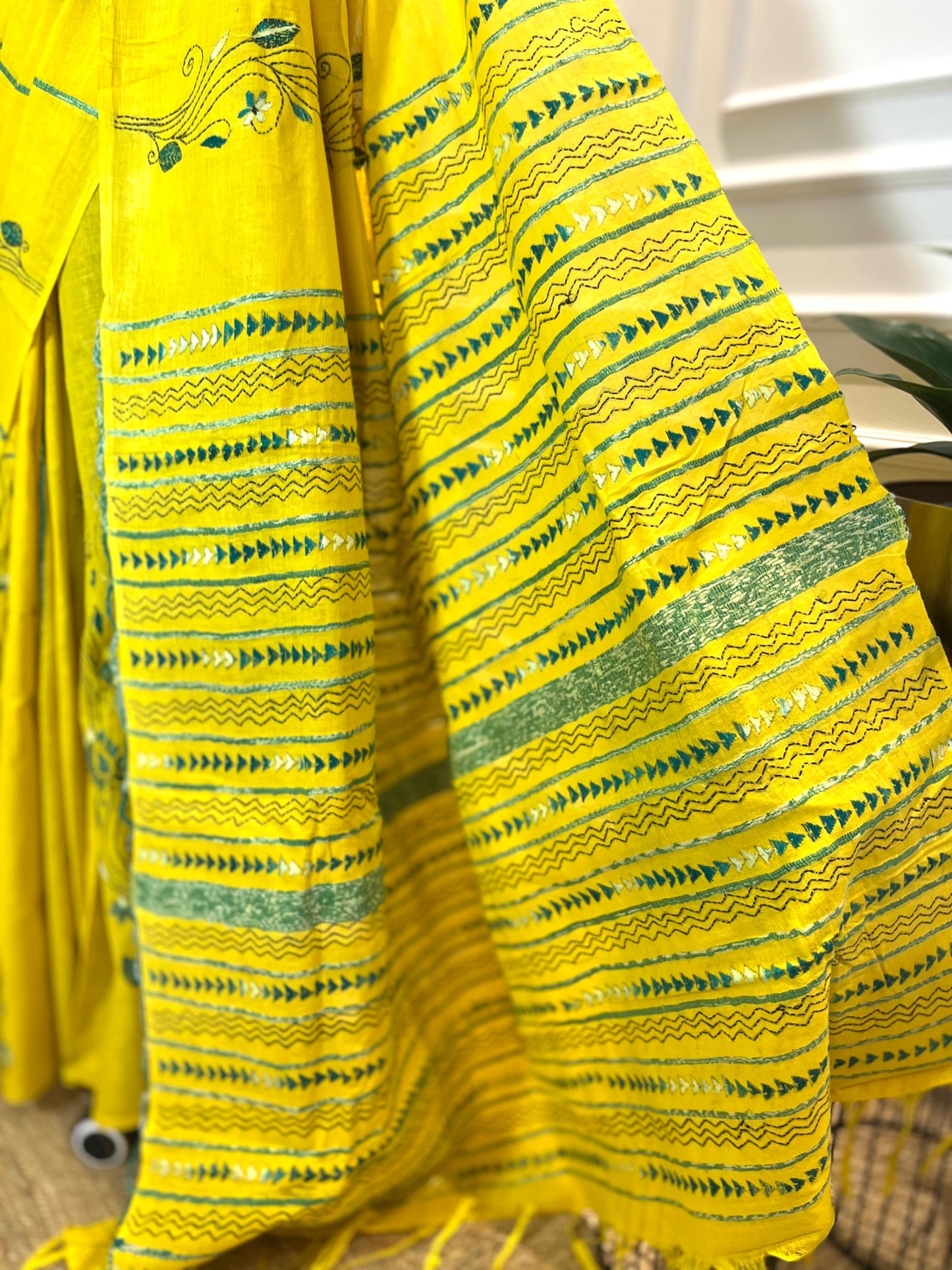Peeli Bel | Kantha Stitch Saree
