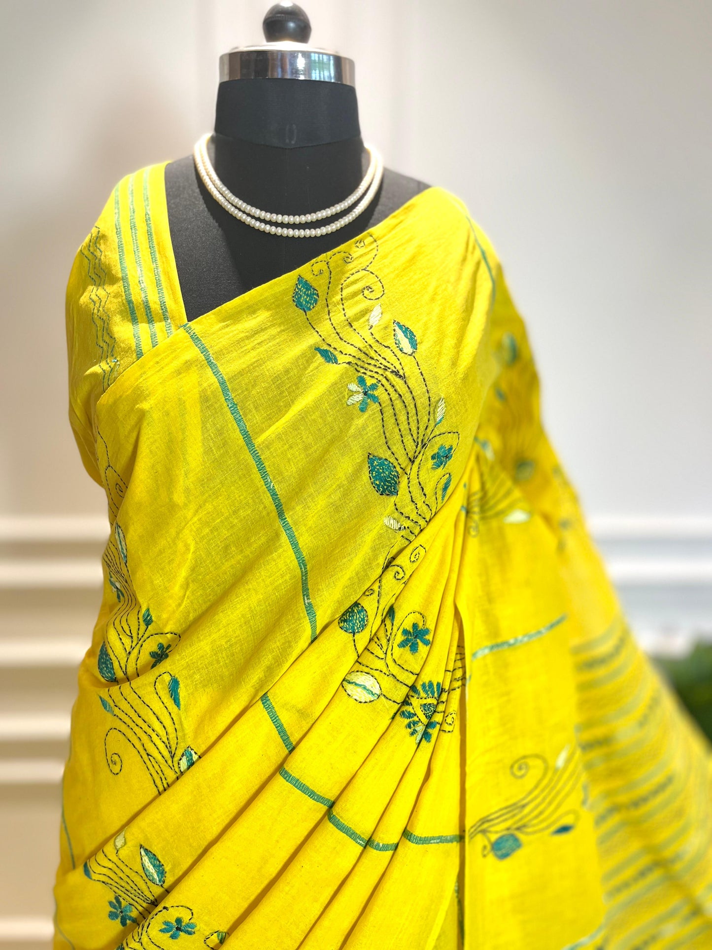 Peeli Bel | Kantha Stitch Saree