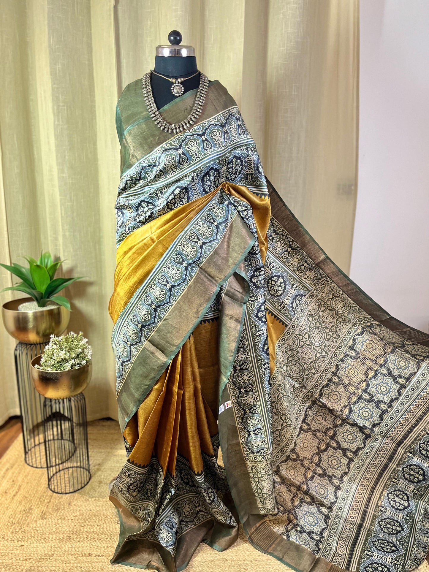 Marigold | Blockprinted Tussar Silk Saree