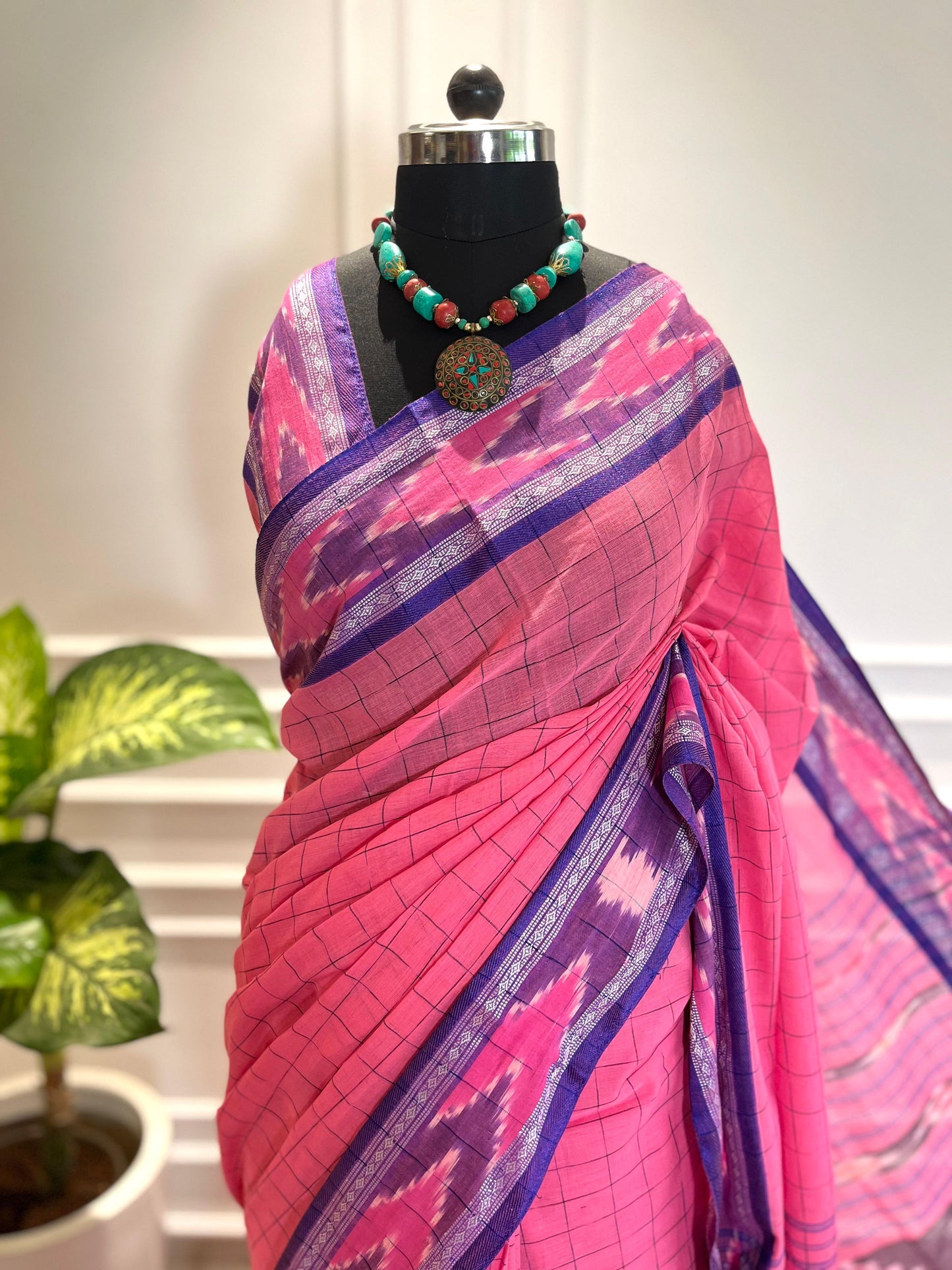 Cotton Saree | Arya | Pink-Blue