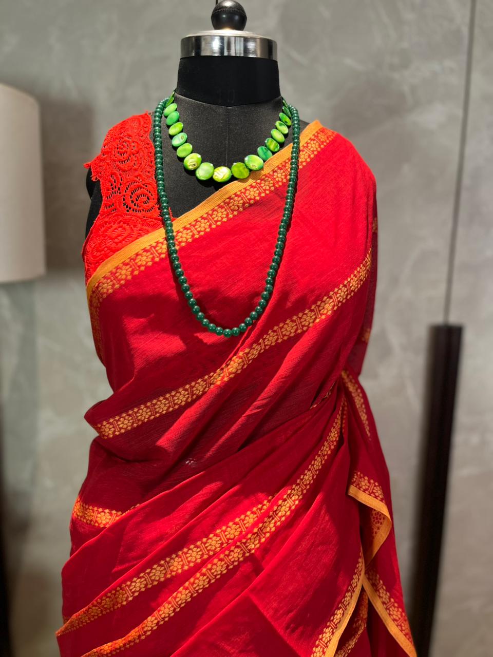 Bridal Red | Handloom Cotton Saree
