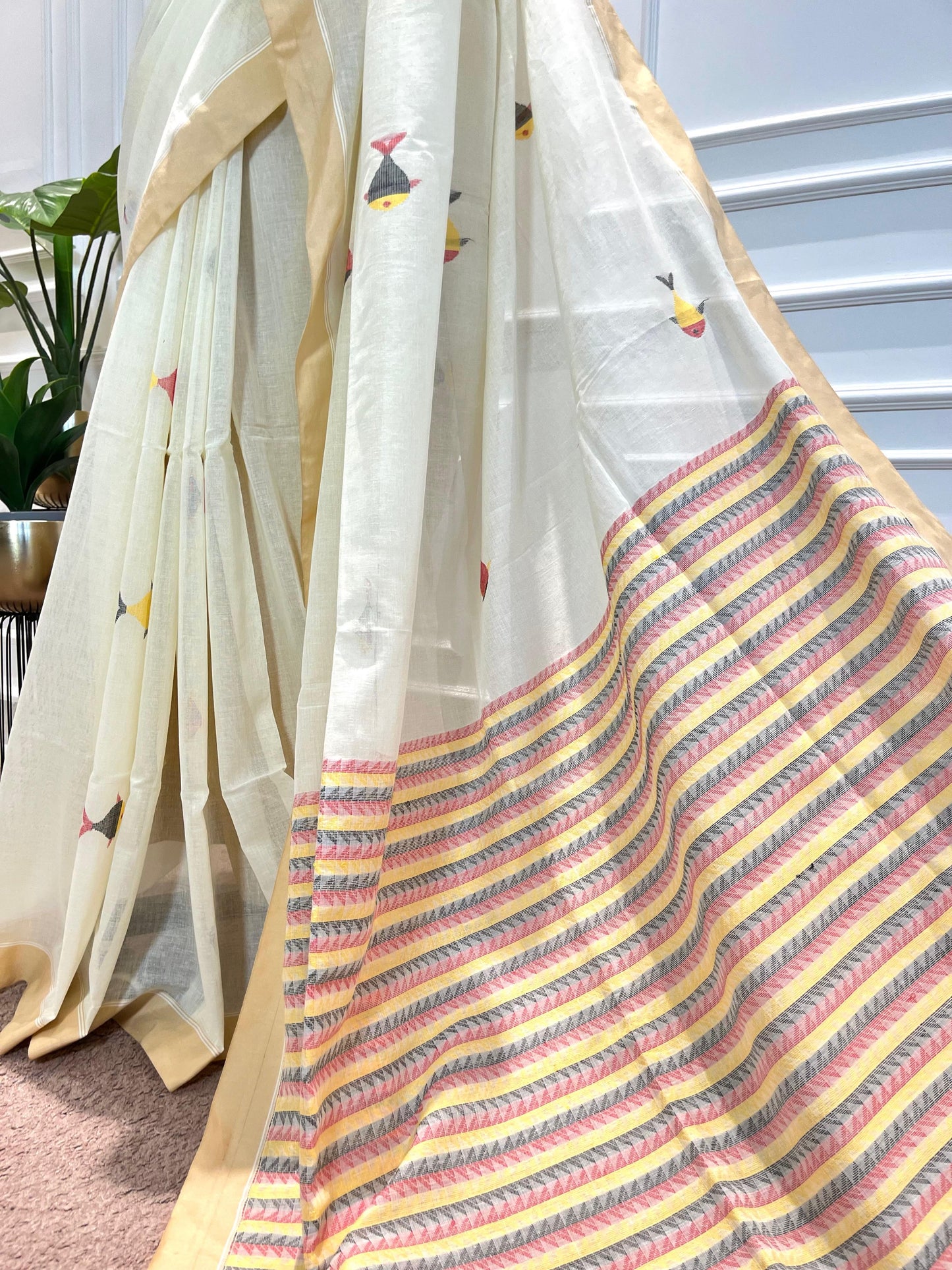 Cotton Saree | Machli | Creme