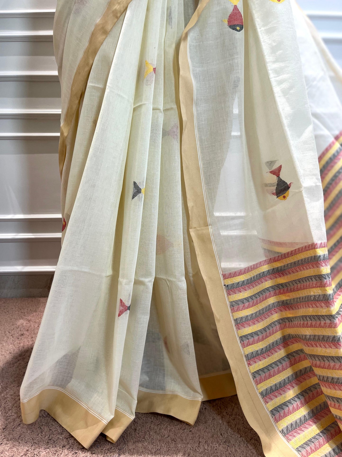 Cotton Saree | Machli | Creme