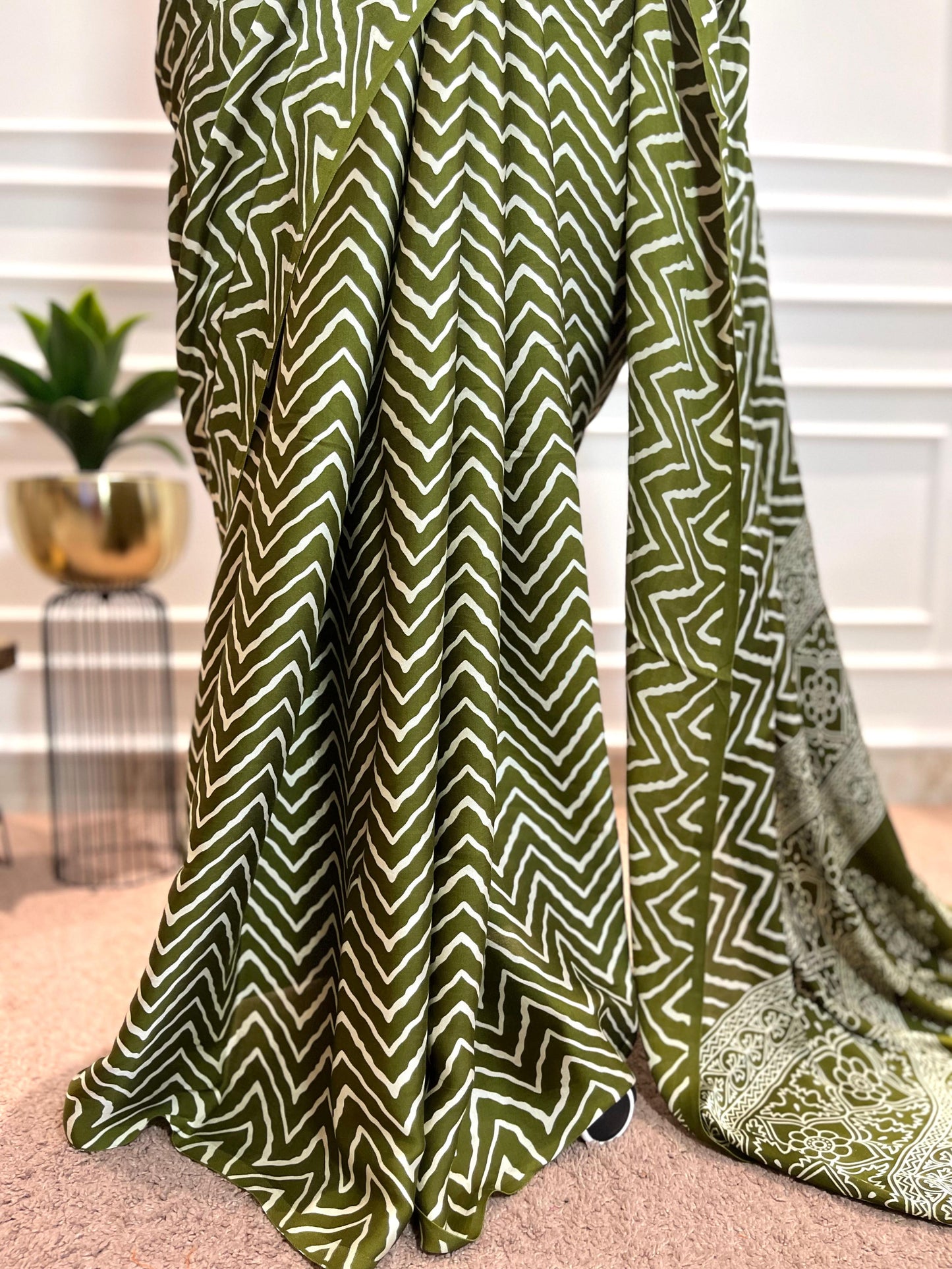 Modal Silk Saree | Leheriya | Green