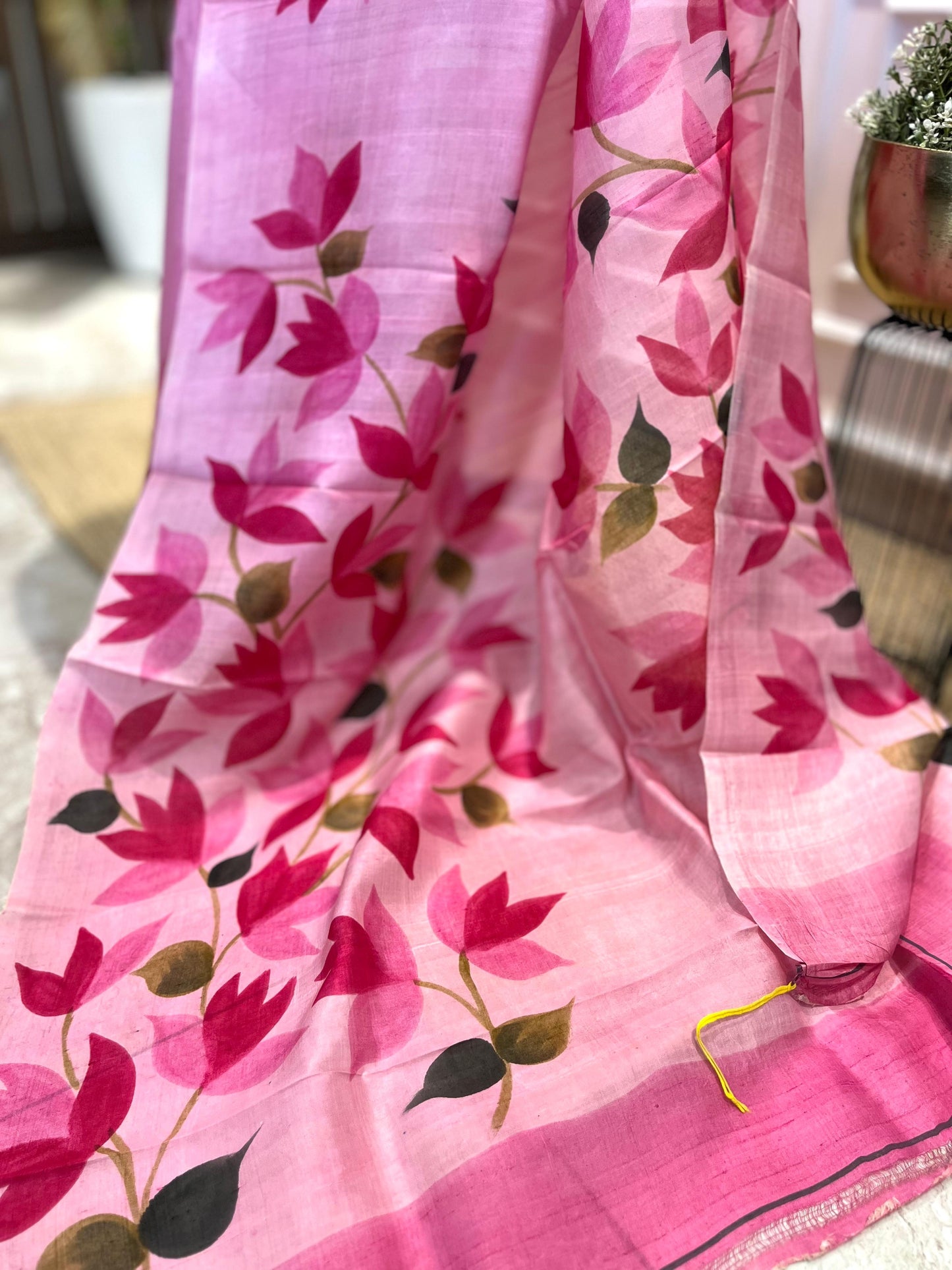 Pink Petals | Handpainted Silk Saree