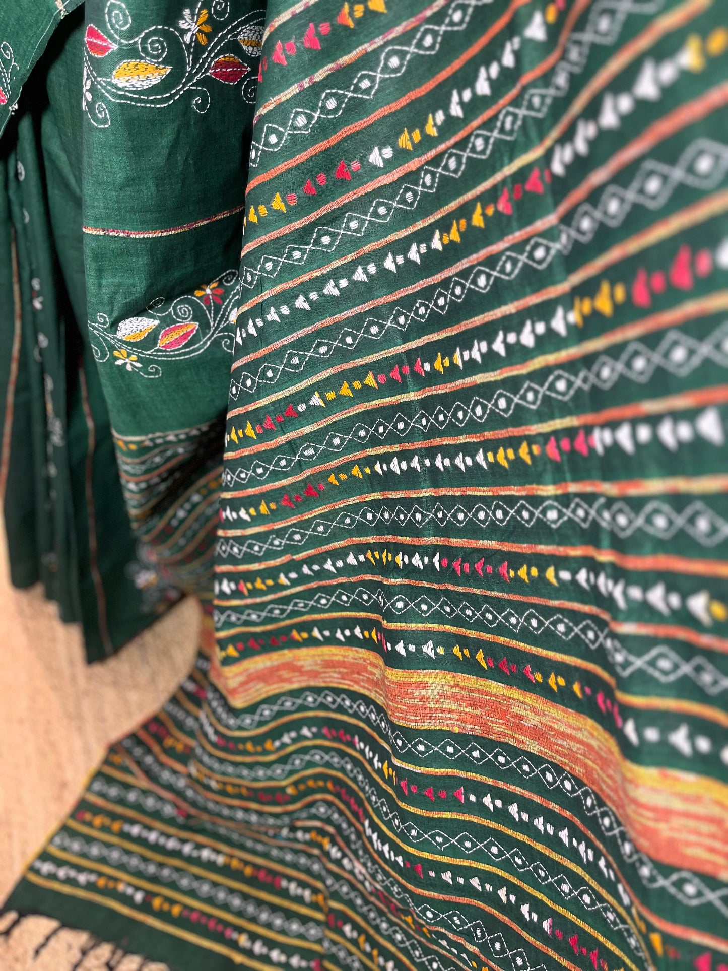 Shobuj | Kantha Stitch Saree