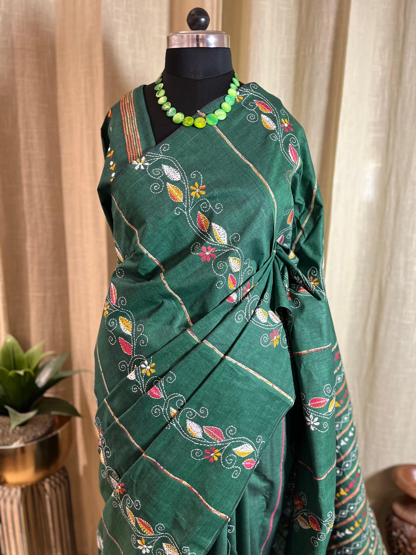 Shobuj | Kantha Stitch Saree