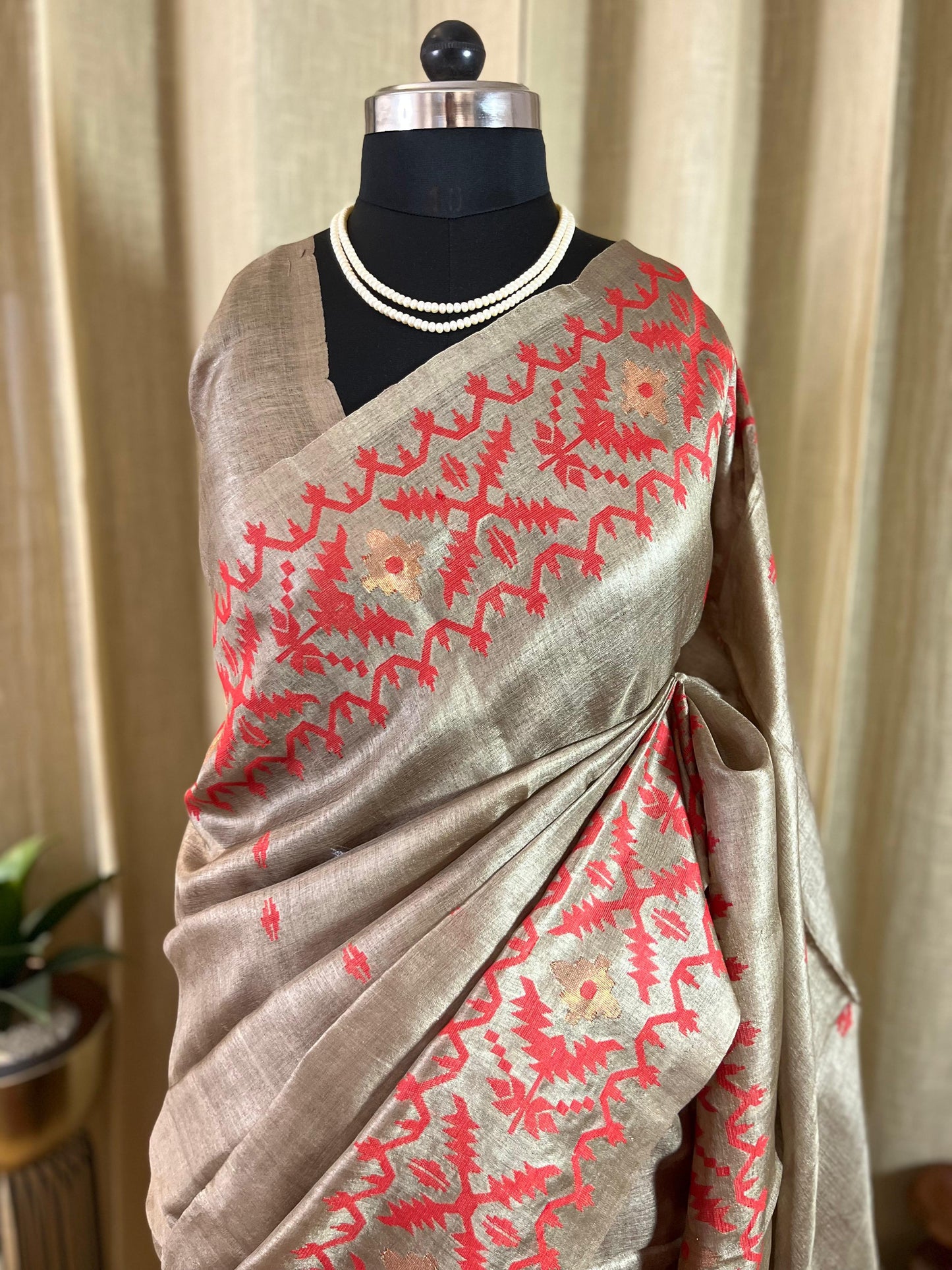 Crimson Wood | Tussar Silk Saree