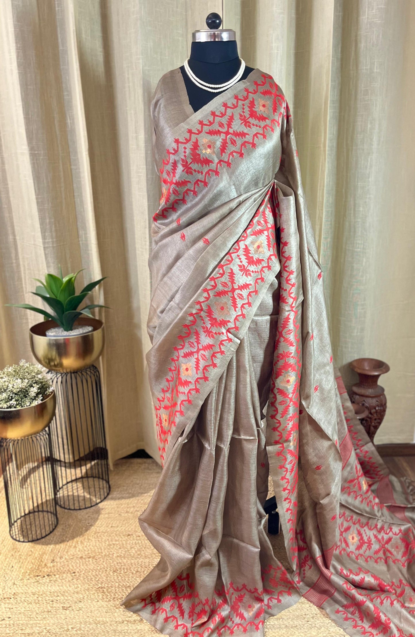Crimson Wood | Tussar Silk Saree