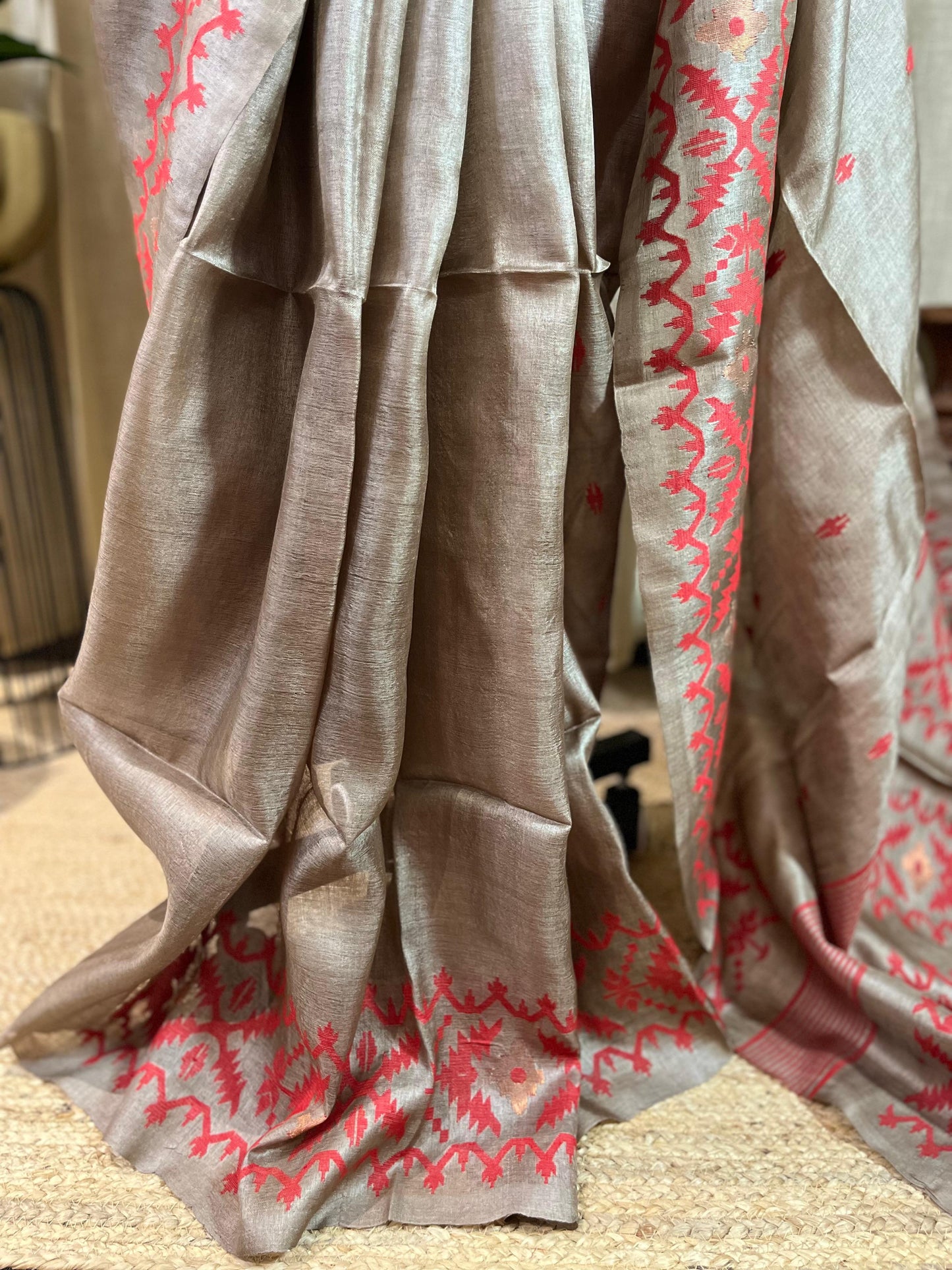 Crimson Wood | Tussar Silk Saree