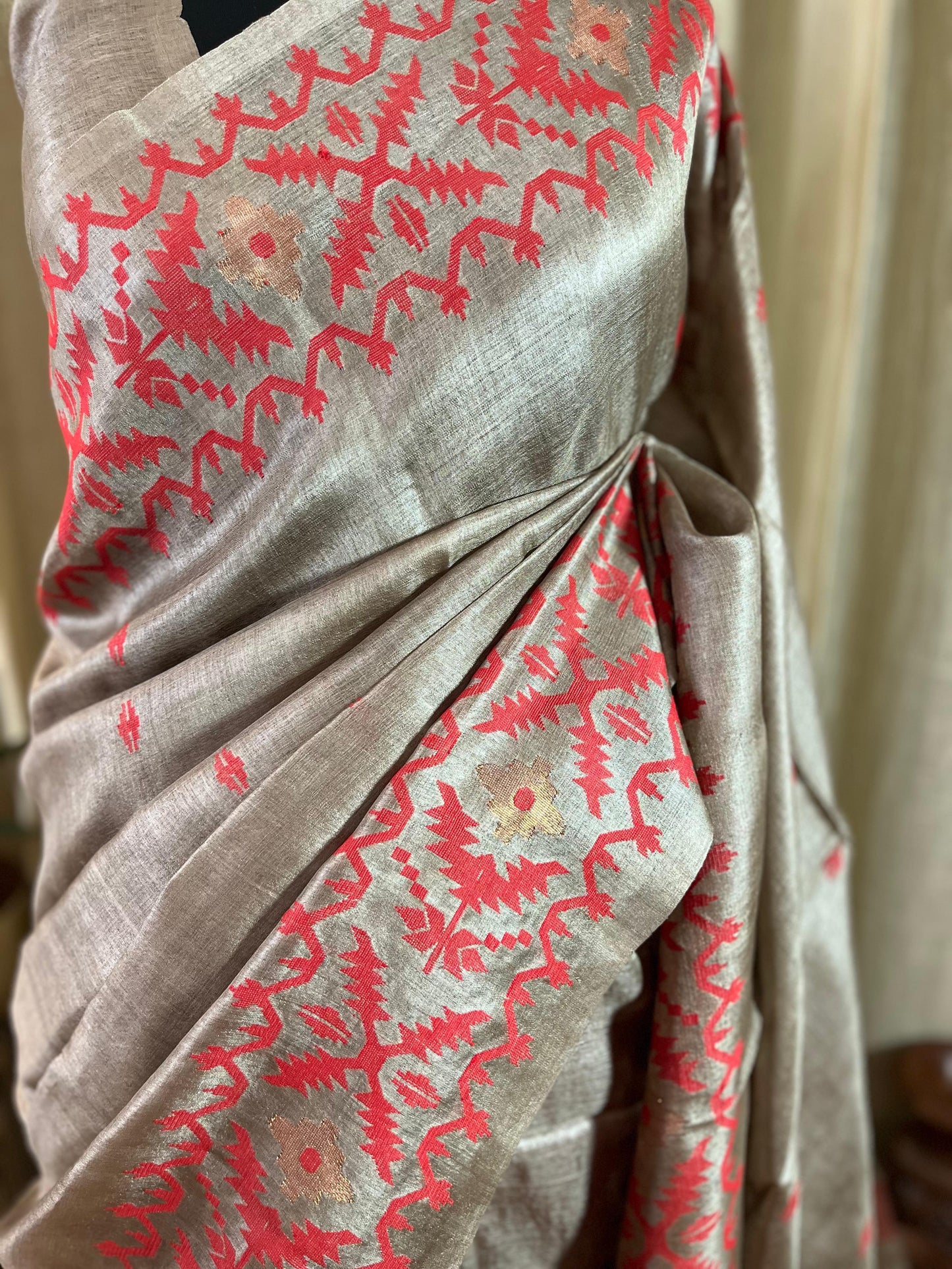Crimson Wood | Tussar Silk Saree