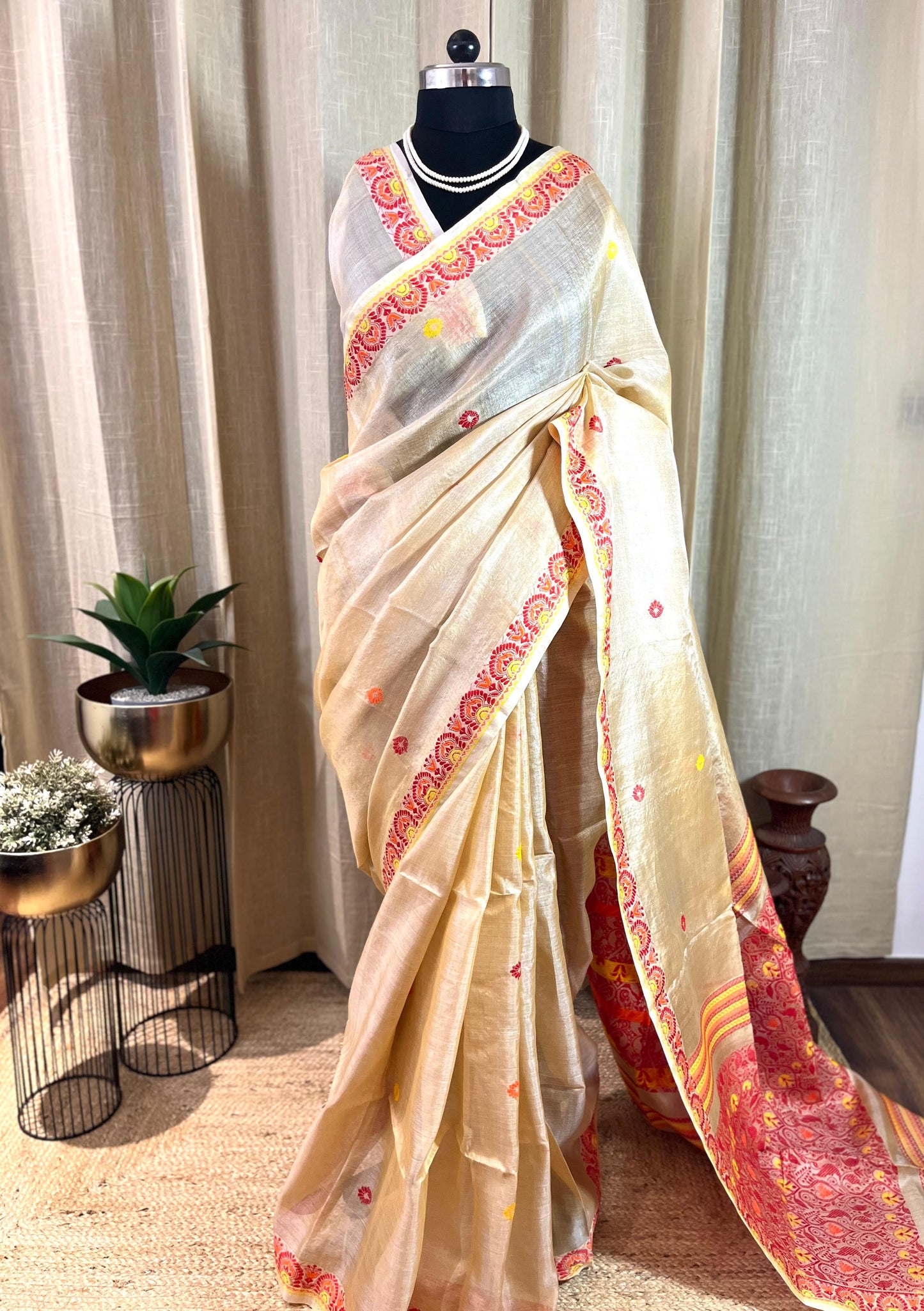 Beige Threads | Tussar Silk Saree