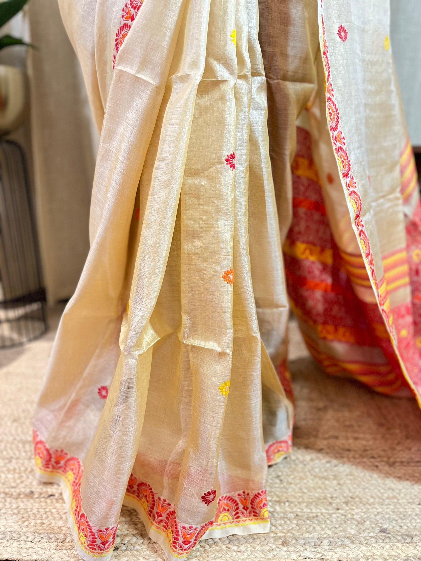 Beige Threads | Tussar Silk Saree