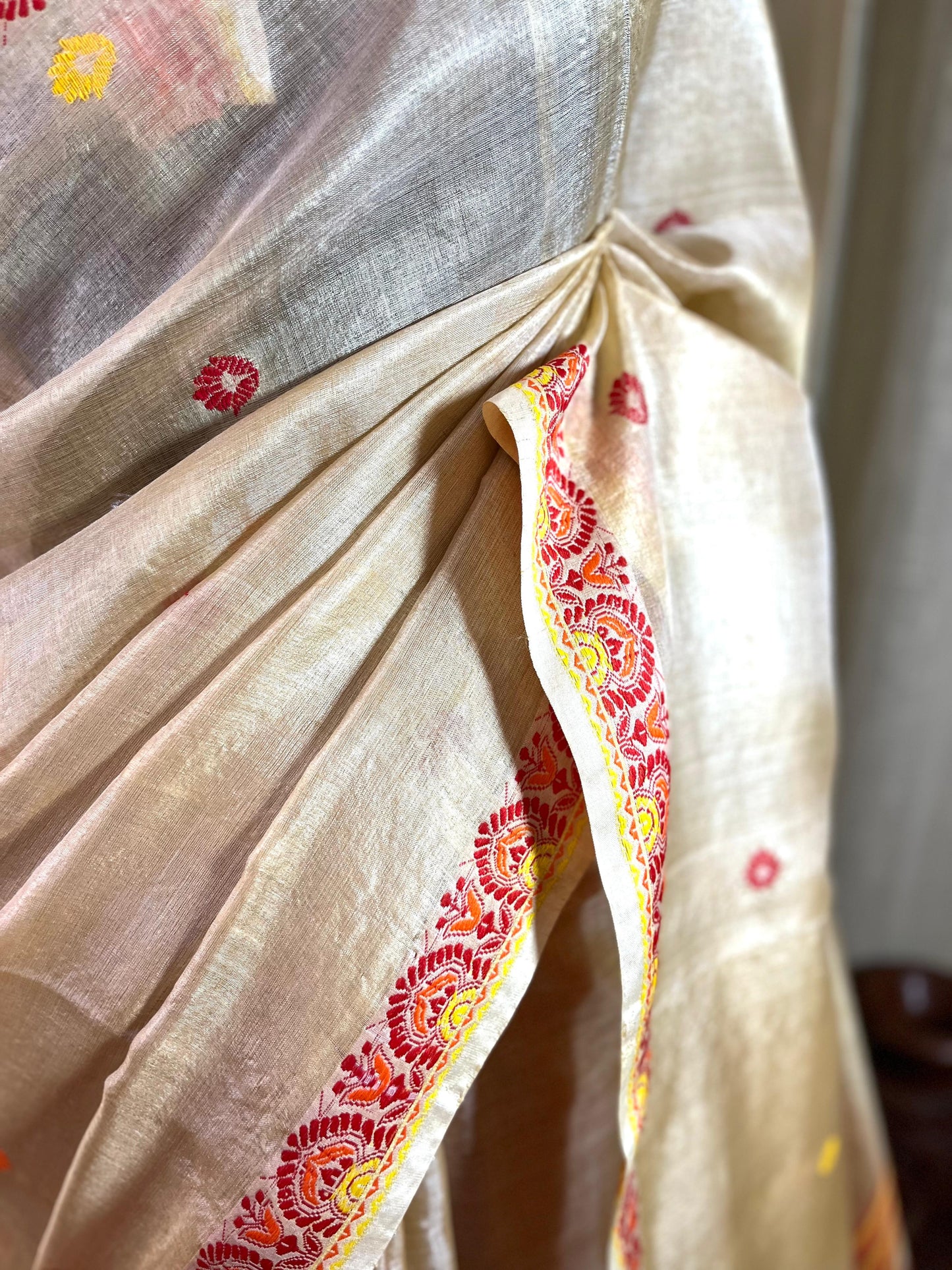 Beige Threads | Tussar Silk Saree