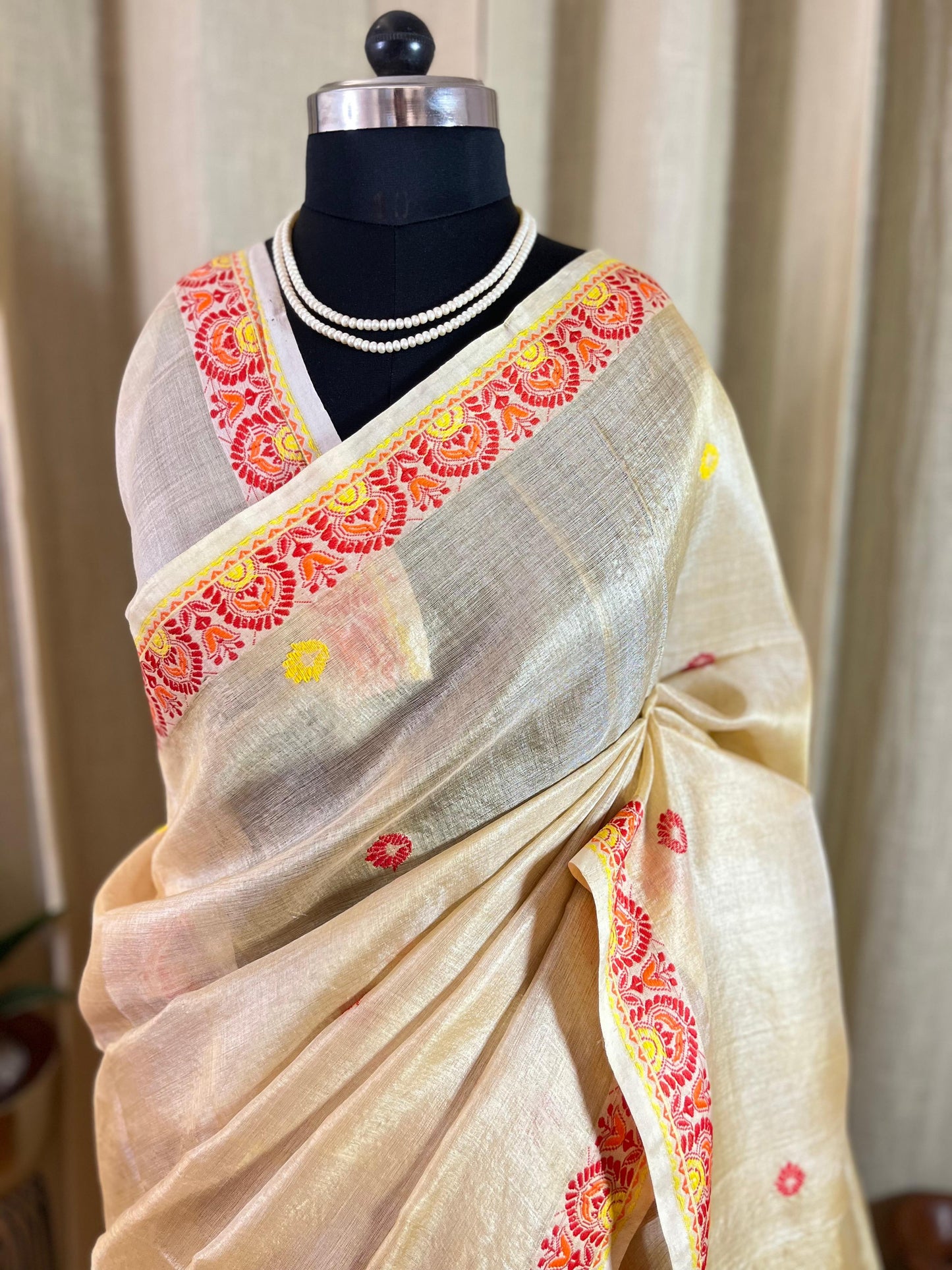 Beige Threads | Tussar Silk Saree