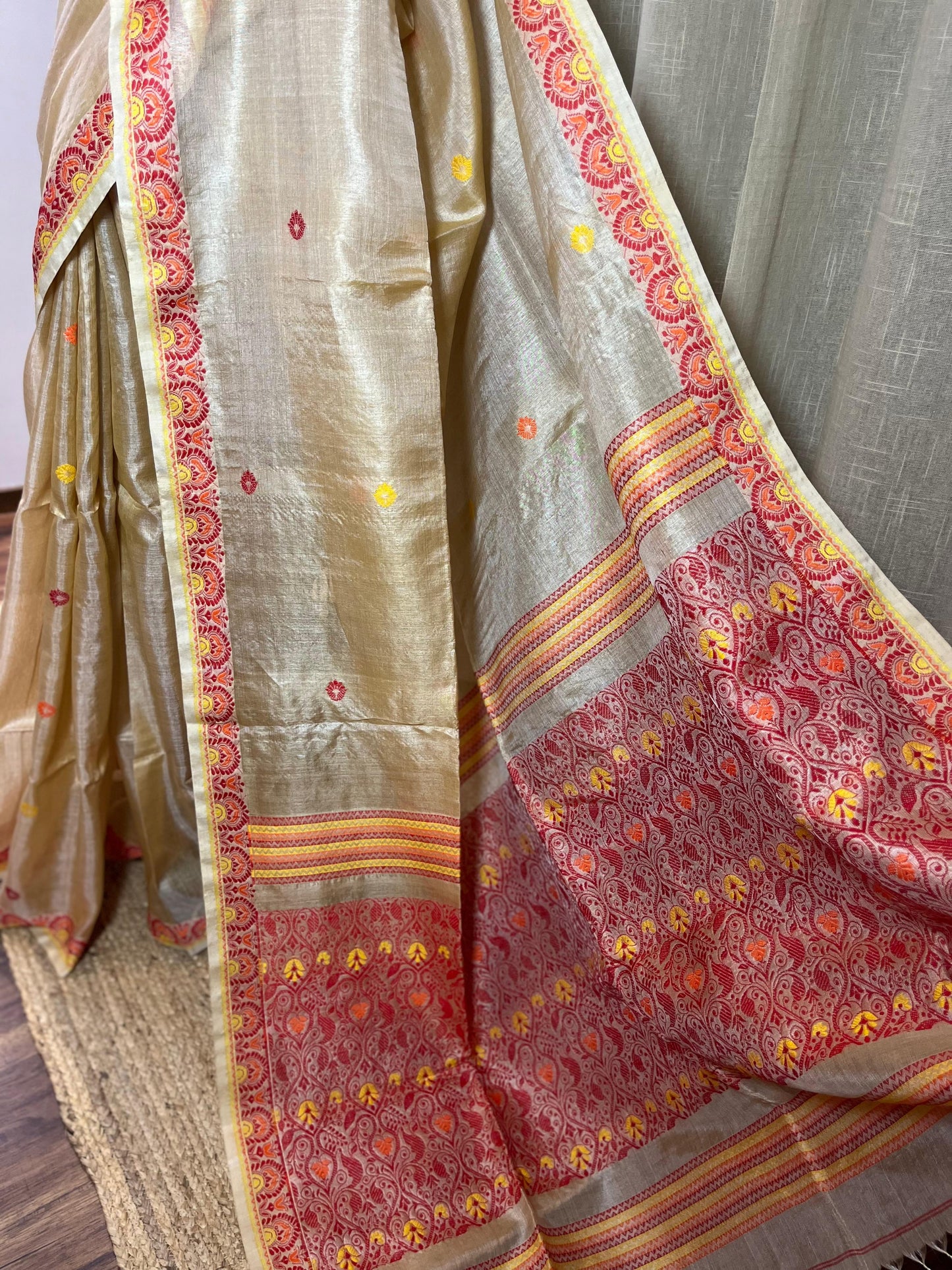 Beige Threads | Tussar Silk Saree