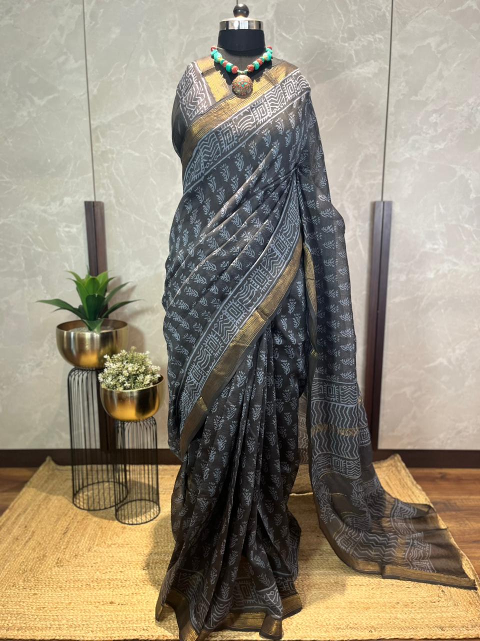 Noor | Handblock Printed Maheshwari Silk Saree