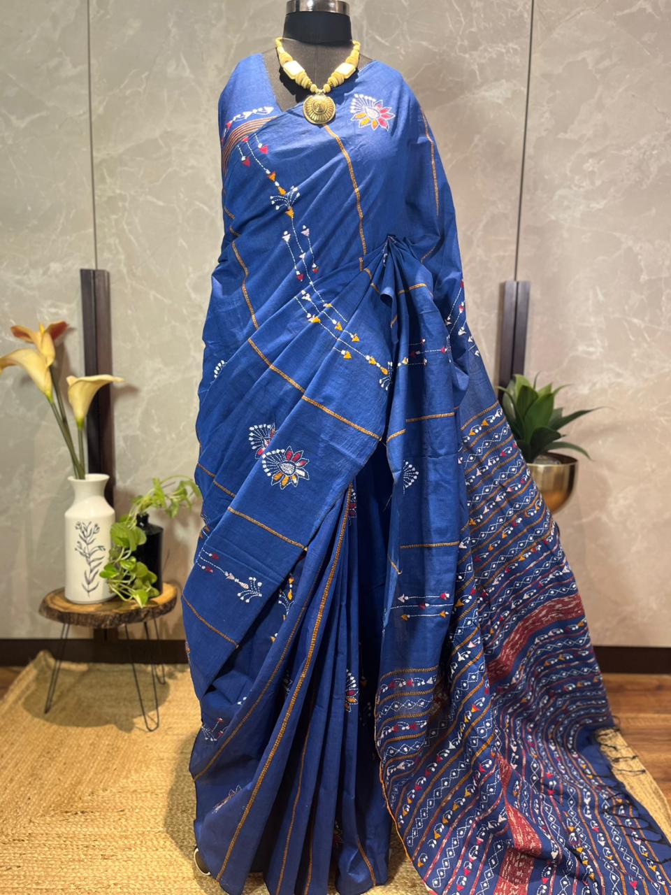 Neeli Dhar | Cotton Kantha Stitch Saree
