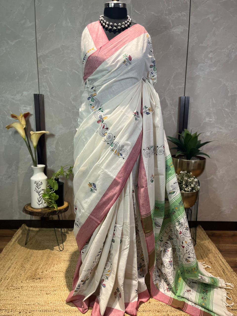 Chandni Raatein | Cotton Kantha Stitch Saree