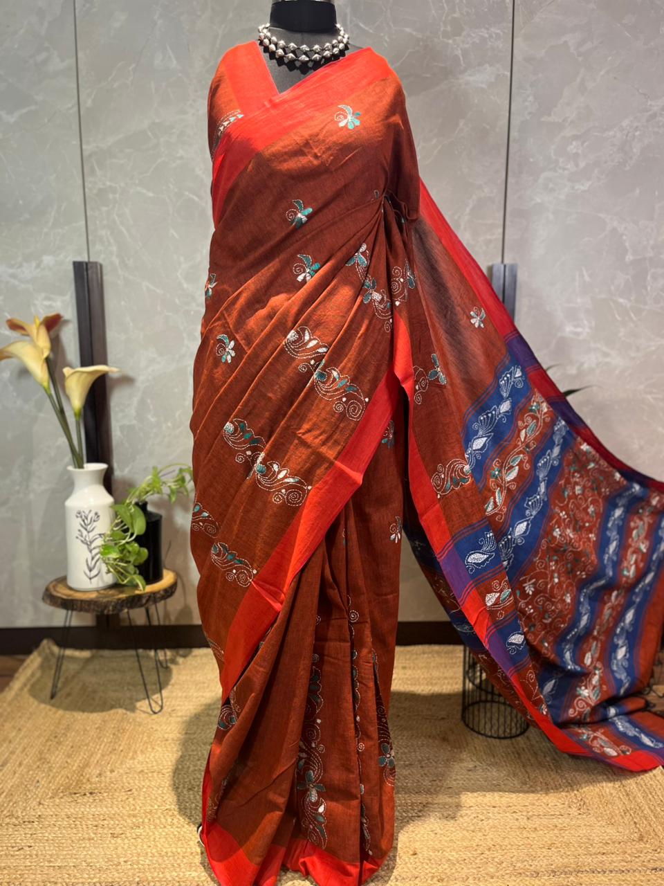 Really Rustic | Cotton Kantha Stitch Saree