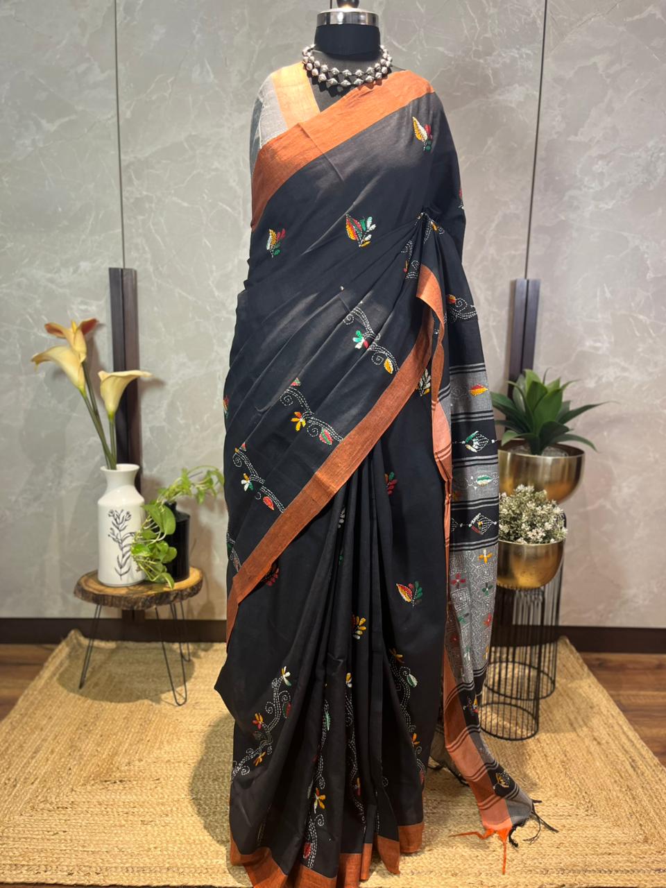 Nazarbattu | Cotton Kantha Stitch Saree