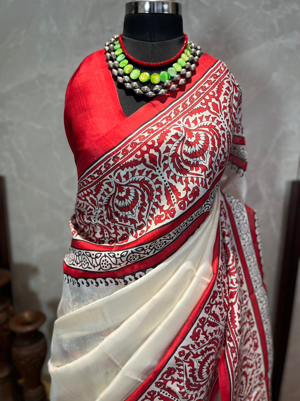 Laal Malai | Blockprinted Pure Silk Saree