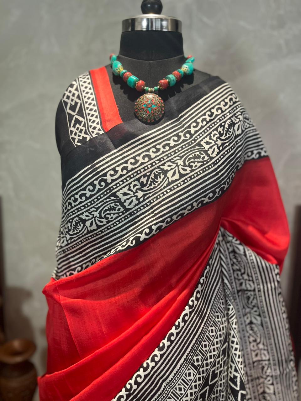 Kumkum Kajal | Blockprinted Pure Silk Saree