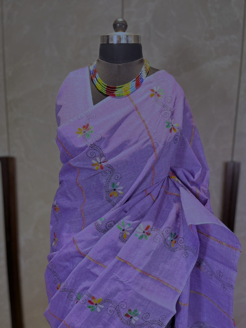 Moody Mauve | Kantha Stitch Saree