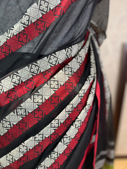 Black Box n Stripes | Handloom Cotton Saree