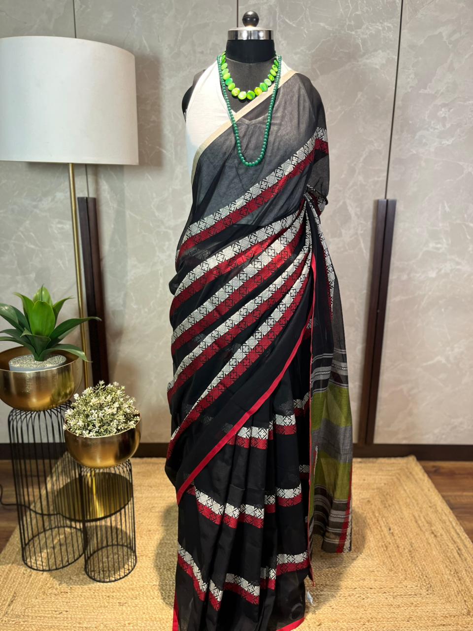 Black Box n Stripes | Handloom Cotton Saree