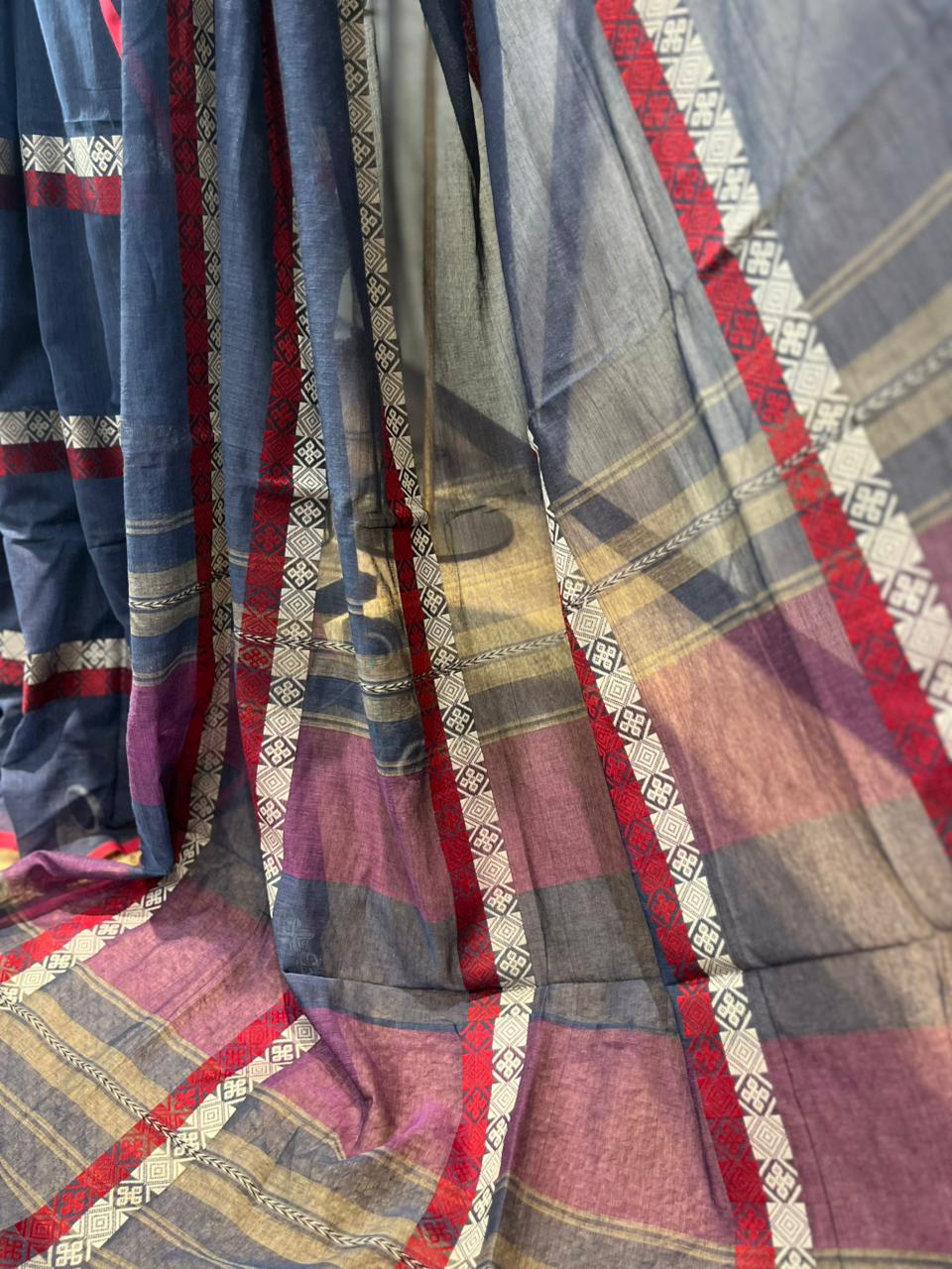 Blue Box n Stripes | Handloom Cotton Saree