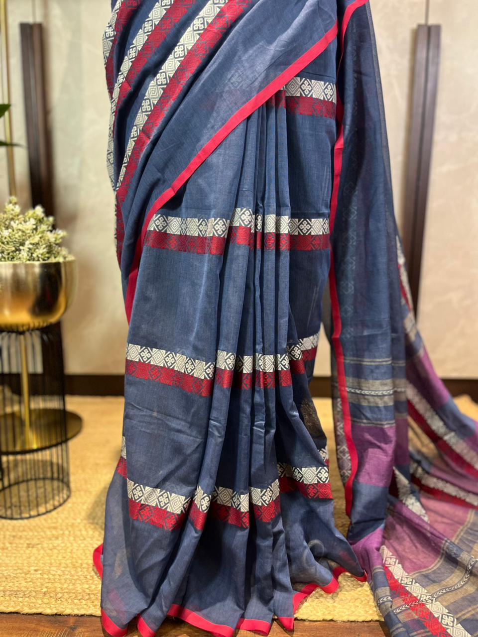 Blue Box n Stripes | Handloom Cotton Saree