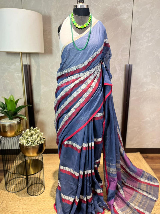 Blue Box n Stripes | Handloom Cotton Saree