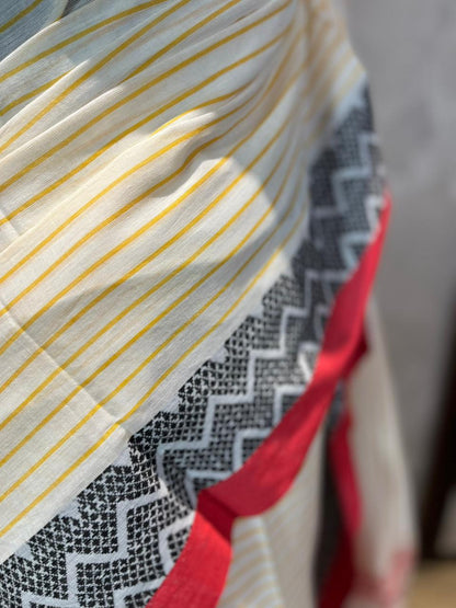 Cream Zag | Handloom Cotton Saree