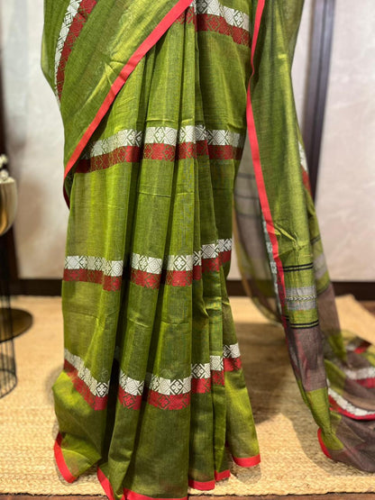 Green Box n Stripes | Handloom Cotton Saree