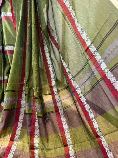 Green Box n Stripes | Handloom Cotton Saree