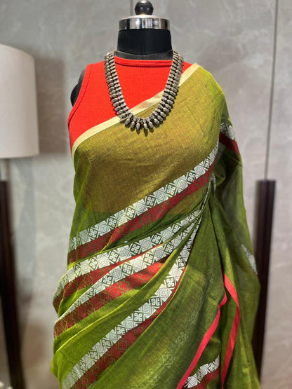 Green Box n Stripes | Handloom Cotton Saree