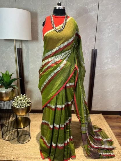 Green Box n Stripes | Handloom Cotton Saree