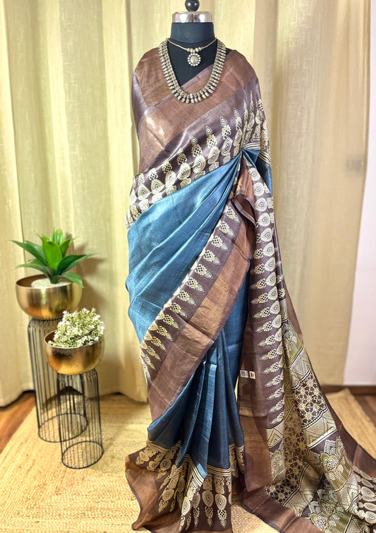 Neelmarie | Blockprinted Tussar Silk saree