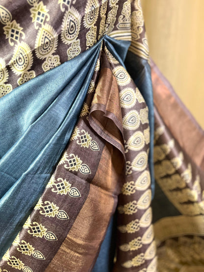 Neelmarie | Blockprinted Tussar Silk saree