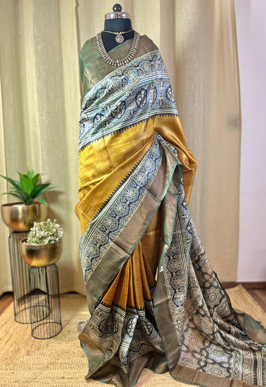 Marigold | Blockprinted Tussar Silk Saree