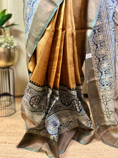 Marigold | Blockprinted Tussar Silk Saree