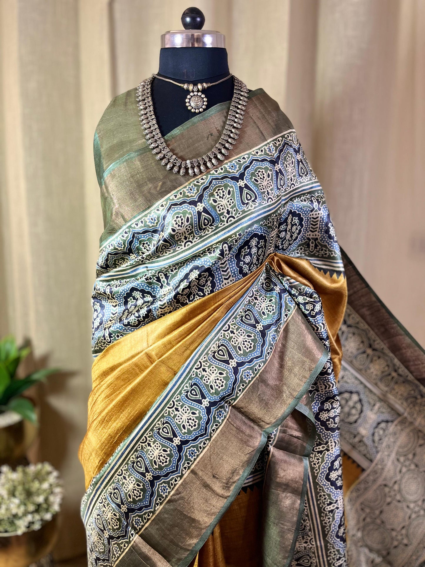 Marigold | Blockprinted Tussar Silk Saree