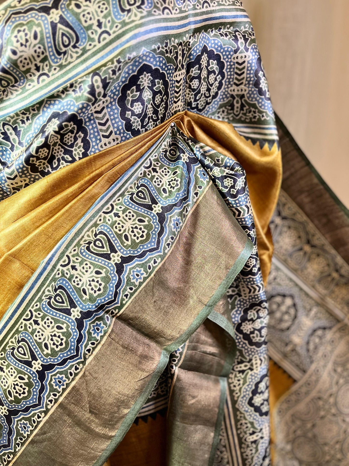 Marigold | Blockprinted Tussar Silk Saree