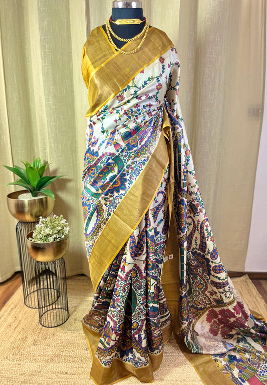 Madhukari | Blockprinted Tussar Silk Saree