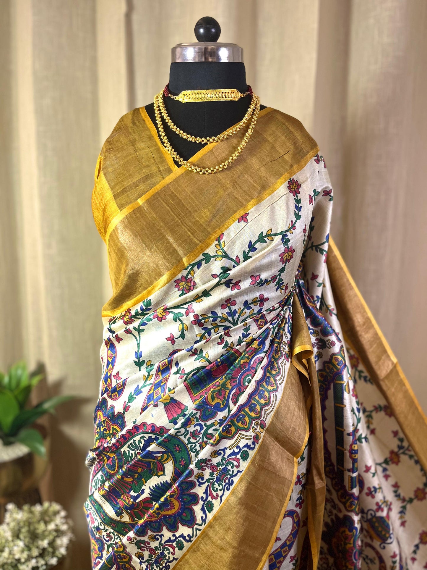 Madhukari | Blockprinted Tussar Silk Saree