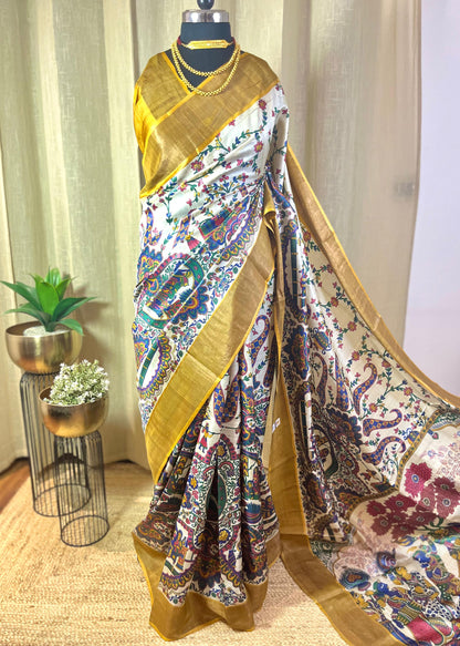 Madhukari | Blockprinted Tussar Silk Saree