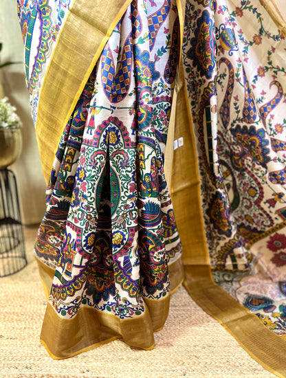 Madhukari | Blockprinted Tussar Silk Saree